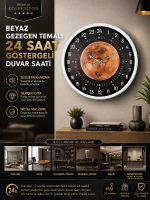 Beyaz Gezegen Temalı 24 Saat Göstergeli Duvar Saati