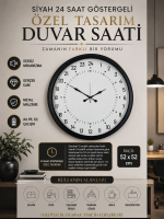 Siyah 24 Saat Göstergeli Özel Tasarım Duvar Saati