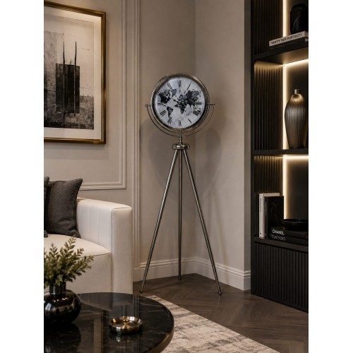 Krom Zaman Atlası 150 x 45 cm Metal Duvar Saati