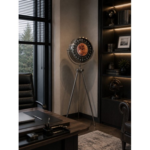 Krom 24 Saat Göstergeli 150 x 45 cm Özel Tasarım Tripod Ayaklı Saat