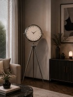 Krom 24 Saat Göstergeli 150 x 45 cm Metal Özel Tasarım Tripod Ayaklı Saat