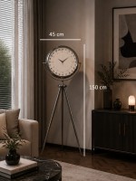 Krom 24 Saat Göstergeli 150 x 45 cm Metal Özel Tasarım Tripod Ayaklı Saat
