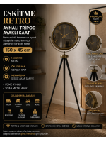 Eskitme Retro Aynalı Tripod 150 x 45 cm Ayaklı Saat