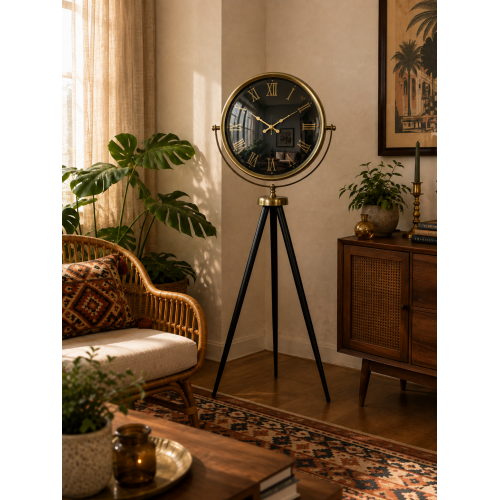 Eskitme Antique Aynalı Tripod 150 x 45 cm Ayaklı Saat