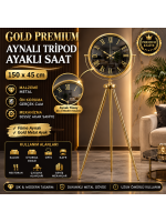 Gold Premium Aynalı Tripod 150 x 45 cm Ayaklı Saat