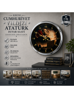 Krom Cumhuriyet Yıldızı 40 x 40 cm Metal Atatürk Duvar Saati
