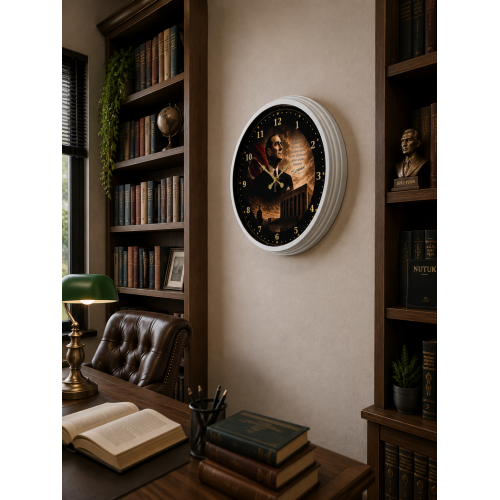 Beyaz Büyük Miras 40 x 40 cm Metal Atatürk Duvar Saati
