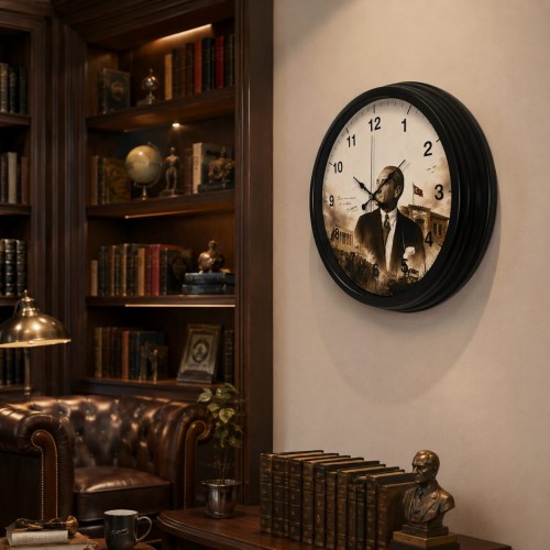 Cumhuriyet Mirası Siyah 40 x 40 Cm Metal Duvar Saati