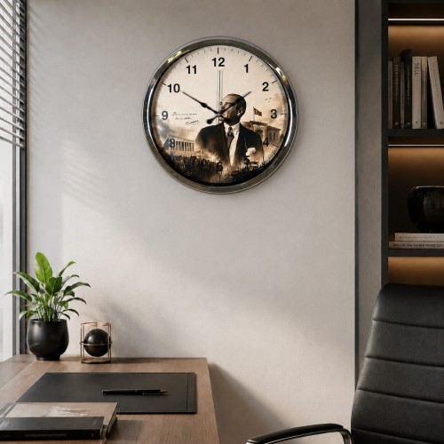 Cumhuriyet Yıldızı Krom 40 x 40 Cm Metal Duvar Saati
