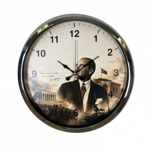 Cumhuriyet Yıldızı Krom 40 x 40 Cm Metal Duvar Saati