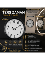 Siyah Ters Zaman 40 x 40 cm Metal Duvar Saati