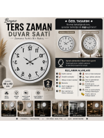 Beyaz Ters Zaman 40 x 40 cm Metal Duvar Saati