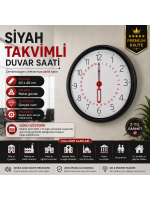 Siyah Takvimli 40 x 40 cm Metal Duvar Saati