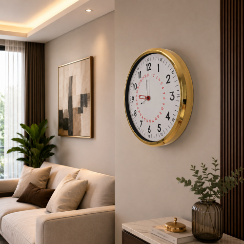 Gold Takvimli 52 x 52 cm Metal Duvar Saati