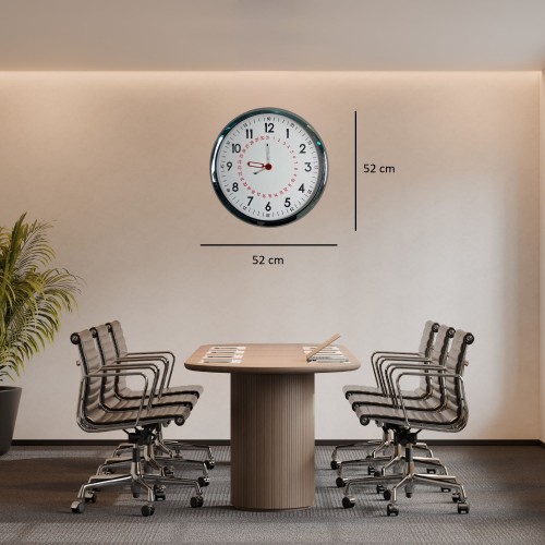 Krom Takvimli 52 x 52 cm Metal Duvar Saati