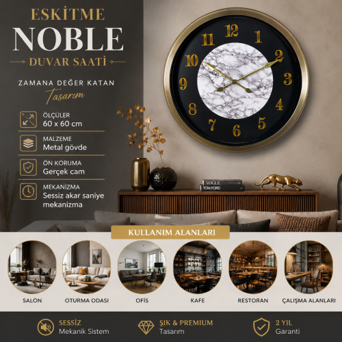 Eskitme Noble 60 x 60 cm Metal Duvar Saati