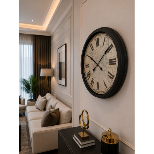 Siyah Heritage Atlas 60 x 60 cm Metal Duvar Saati