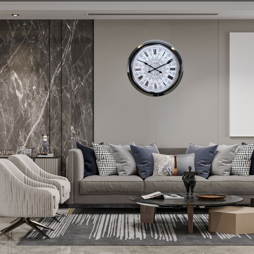 Krom Mandala Desenli 60 x 60 cm Metal Duvar Saati