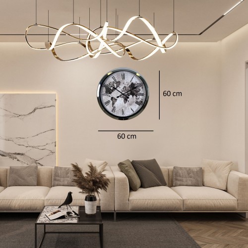 Silver Legacy World 60 x 60 cm Metal Duvar Saati