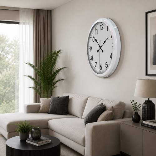 Beyaz Klasik Büyük Boy 80 cm Metal Duvar Saati