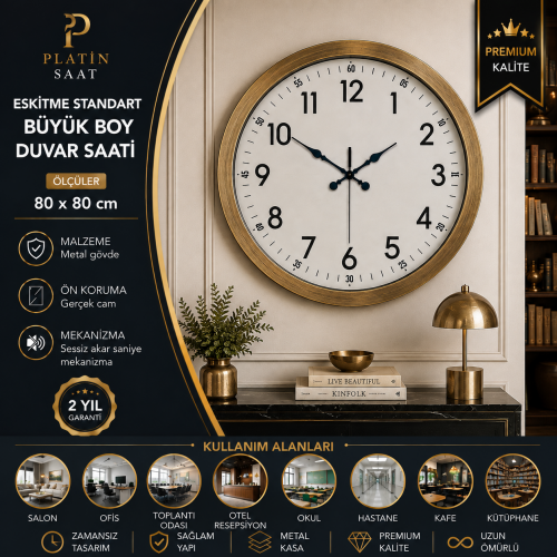 Eskitme Standart Büyük Boy 80 cm Metal Duvar Saati