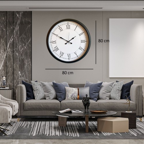 Siyah Elegance Büyük Boy 80 cm Metal Duvar Saati