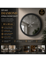 Siyah Diamond Aynalı 40 x 40 cm Duvar Saati