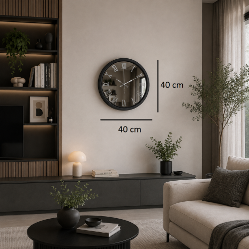Siyah Imperial Aynalı 40 x 40 cm Duvar Saati
