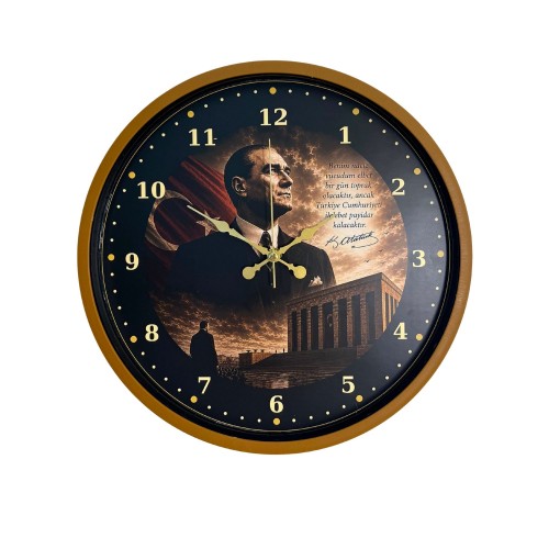 Kahverengi Atatürk Majestic 36 x 36 cm Duvar Saati