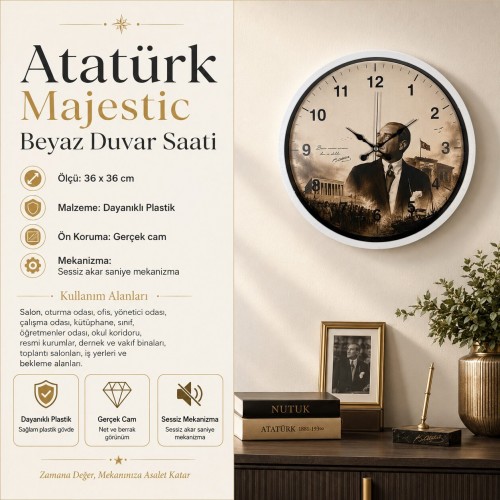 Atatürk Majestic Beyaz 36 x 36 Cm Duvar Saati