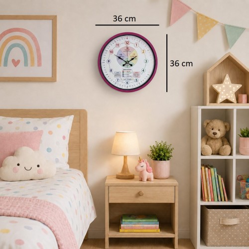 Pembe Öğretici 36 x 36 Cm Çocuk Duvar Saati