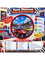 Yarış Dünyası 36 x 36 Cm Kırmızı Çocuk Duvar Saati