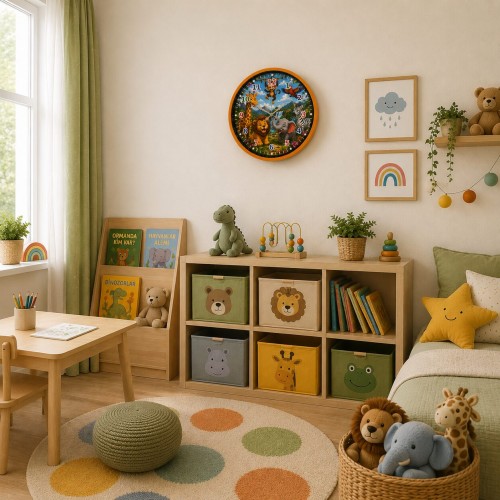 Neşeli Orman Turuncu 36 x 36 Cm Çocuk Duvar Saati