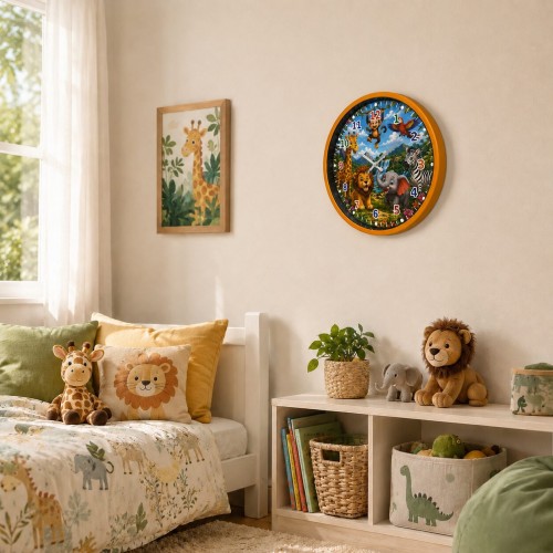 Neşeli Orman Turuncu 36 x 36 Cm Çocuk Duvar Saati