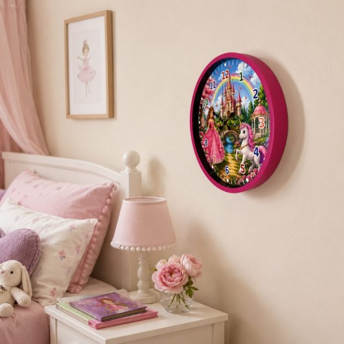 Pembe Masal Dünyası 36 x 36 Cm Çocuk Duvar Saati