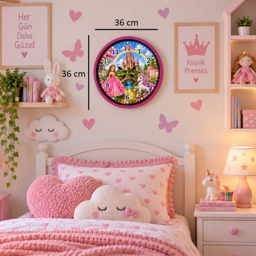 Pembe Masal Dünyası 36 x 36 Cm Çocuk Duvar Saati