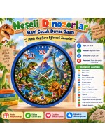 Neşeli Dinozorlar 36 x 36 Cm Mavi Çocuk Duvar Saati