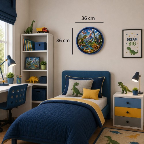 Neşeli Dinozorlar 36 x 36 Cm Mavi Çocuk Duvar Saati
