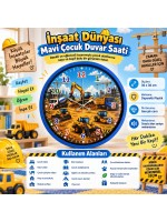 İnşaat Dünyası Mavi 36 x 36 Cm Çocuk Duvar Saati