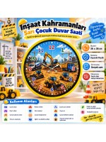 İnşaat Kahramanları 36 x 36 Cm Sarı Çocuk Duvar Saati